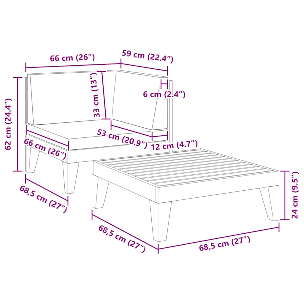 2 Piece Garden Lounge Set with Cushions Solid Acacia Wood