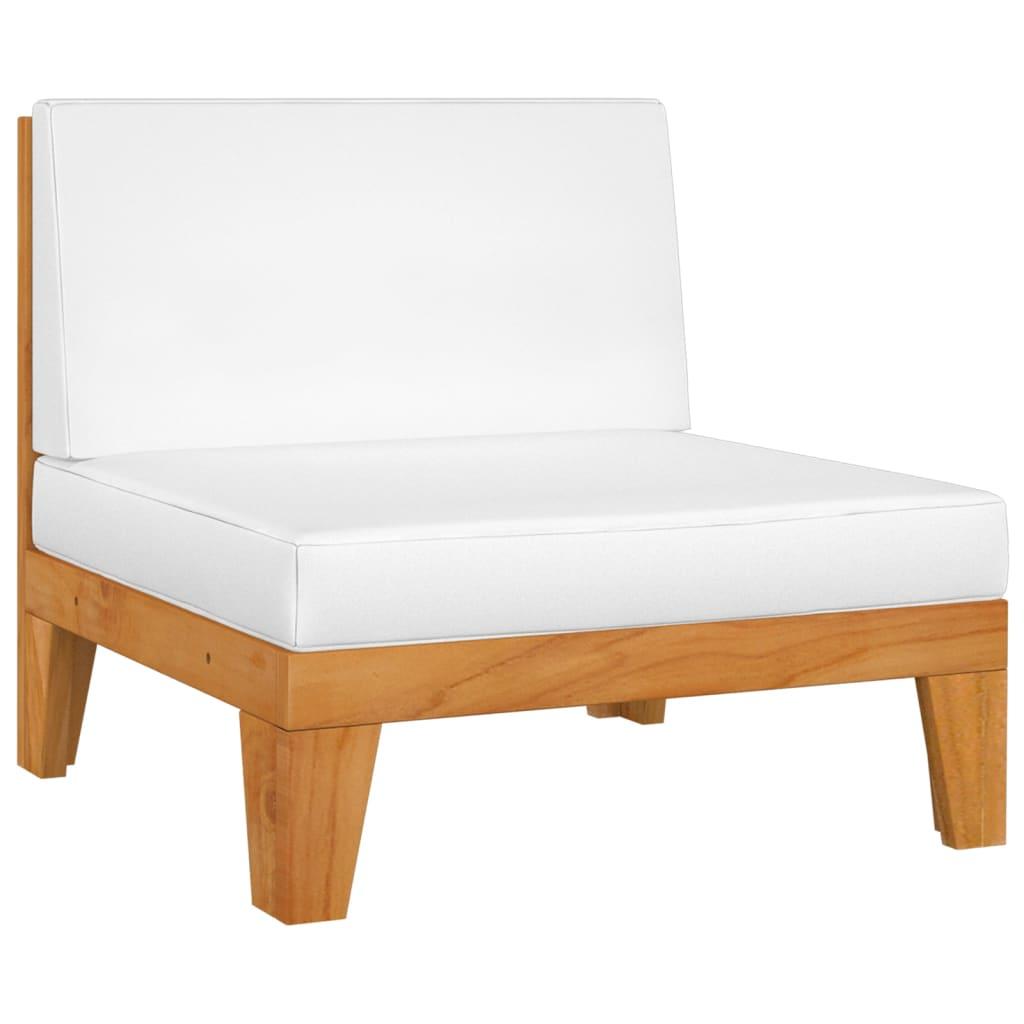 Sectional Middle Sofa &amp; Cream White Cushions Solid Acacia Wood