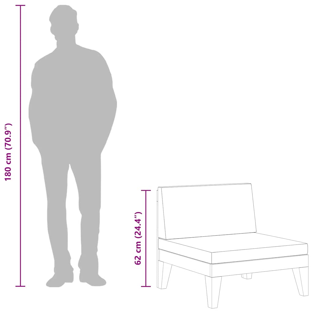 Sectional Middle Sofa & Cream White Cushions Solid Acacia Wood