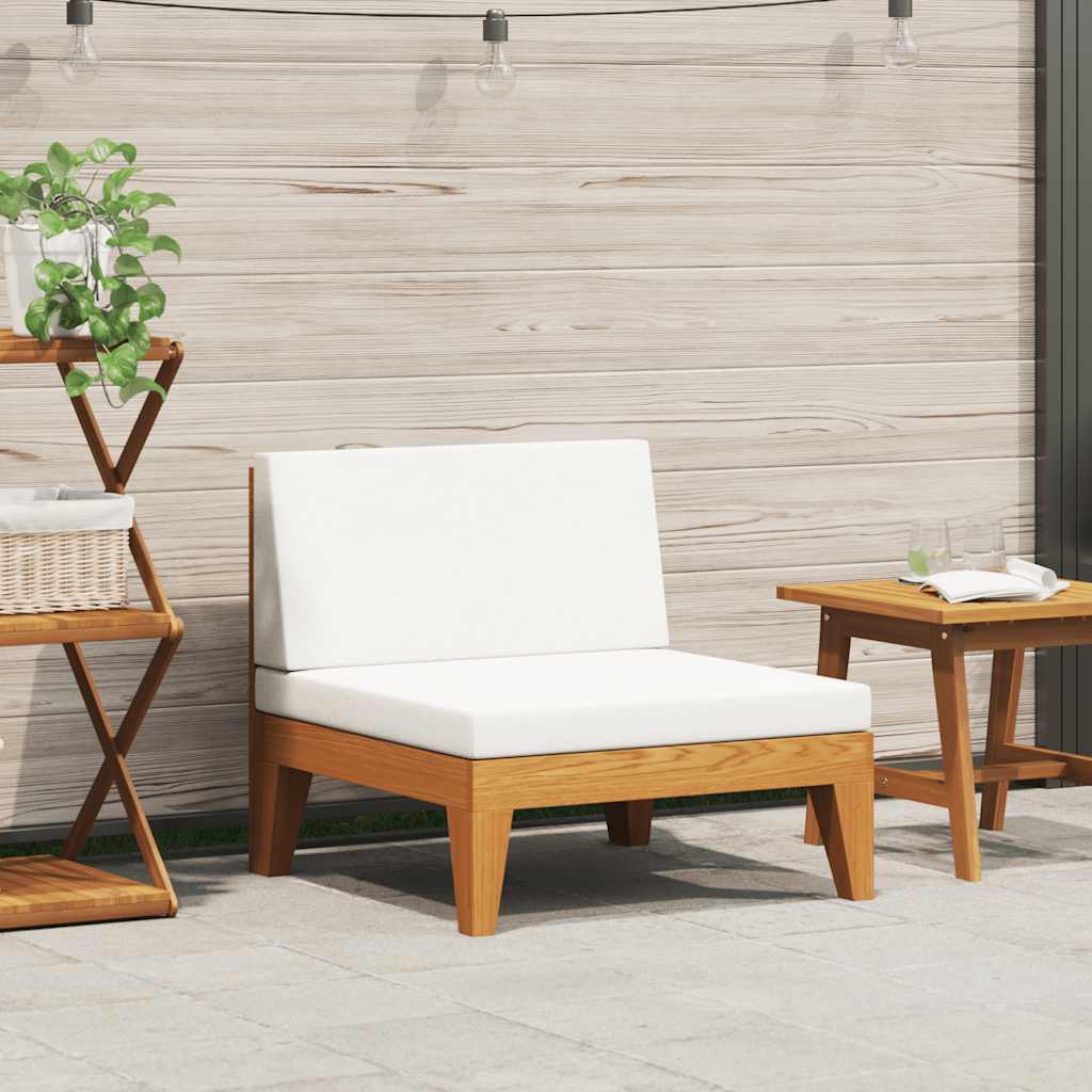 Sectional Middle Sofa &amp; Cream White Cushions Solid Acacia Wood