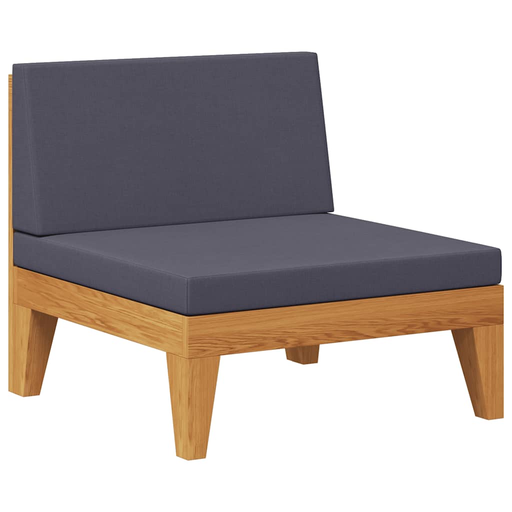Sectional Middle Sofa with Dark Grey Cushions Solid Acacia Wood