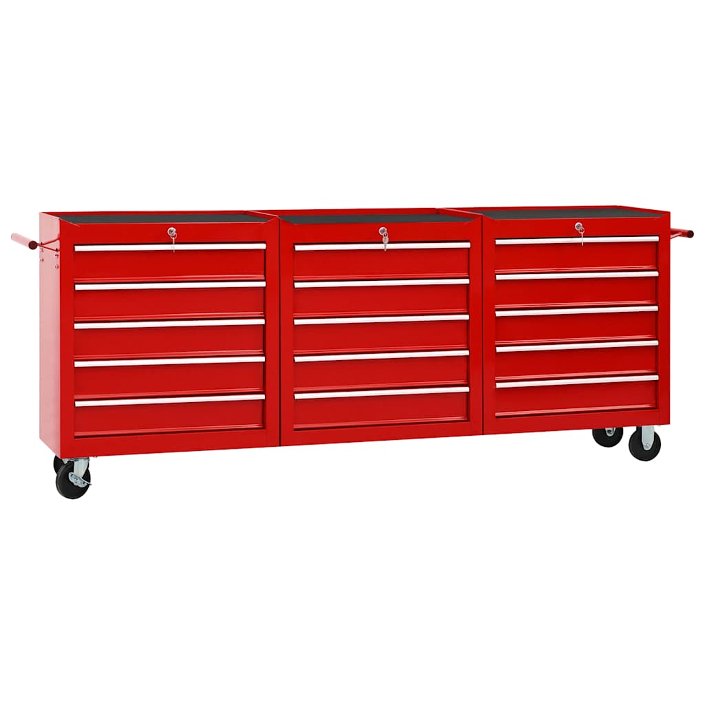 Tool Trolley with 15 Drawers Steel Red