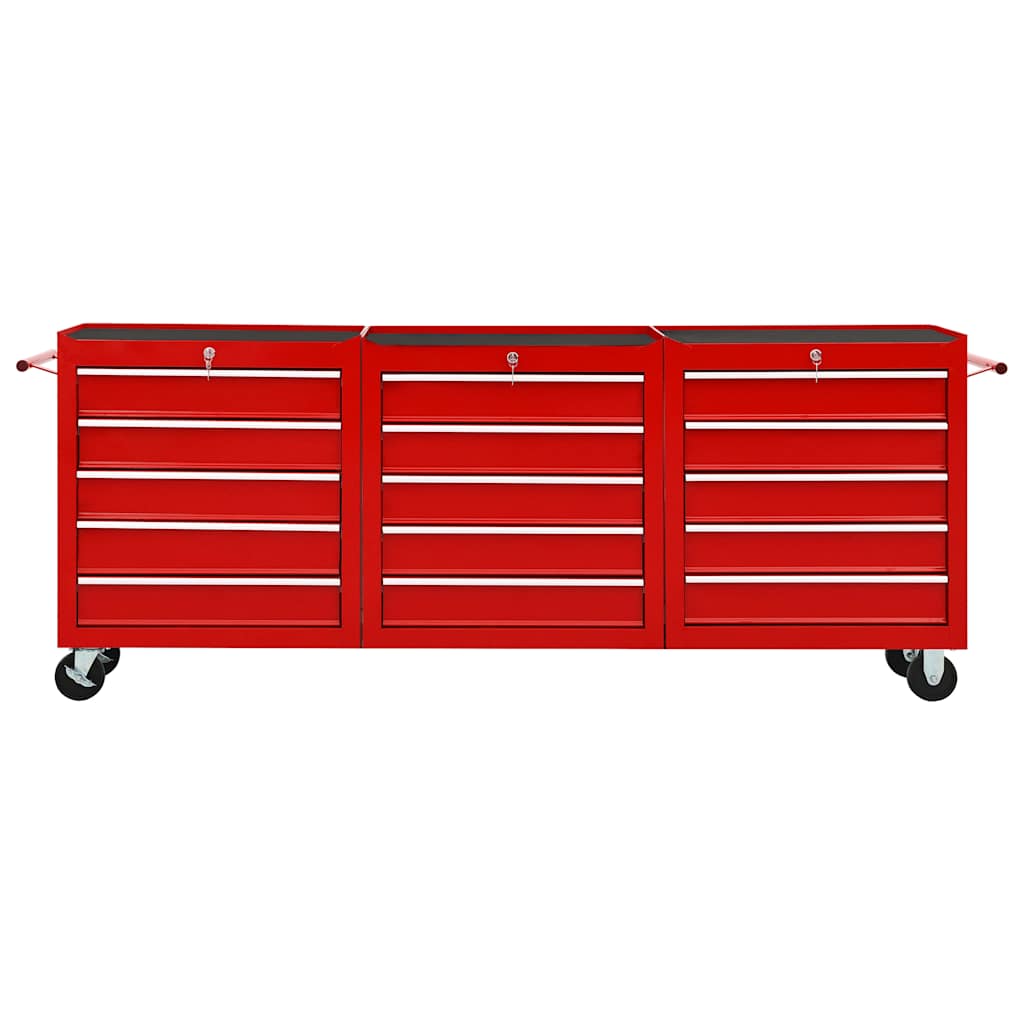 Tool Trolley with 15 Drawers Steel Red