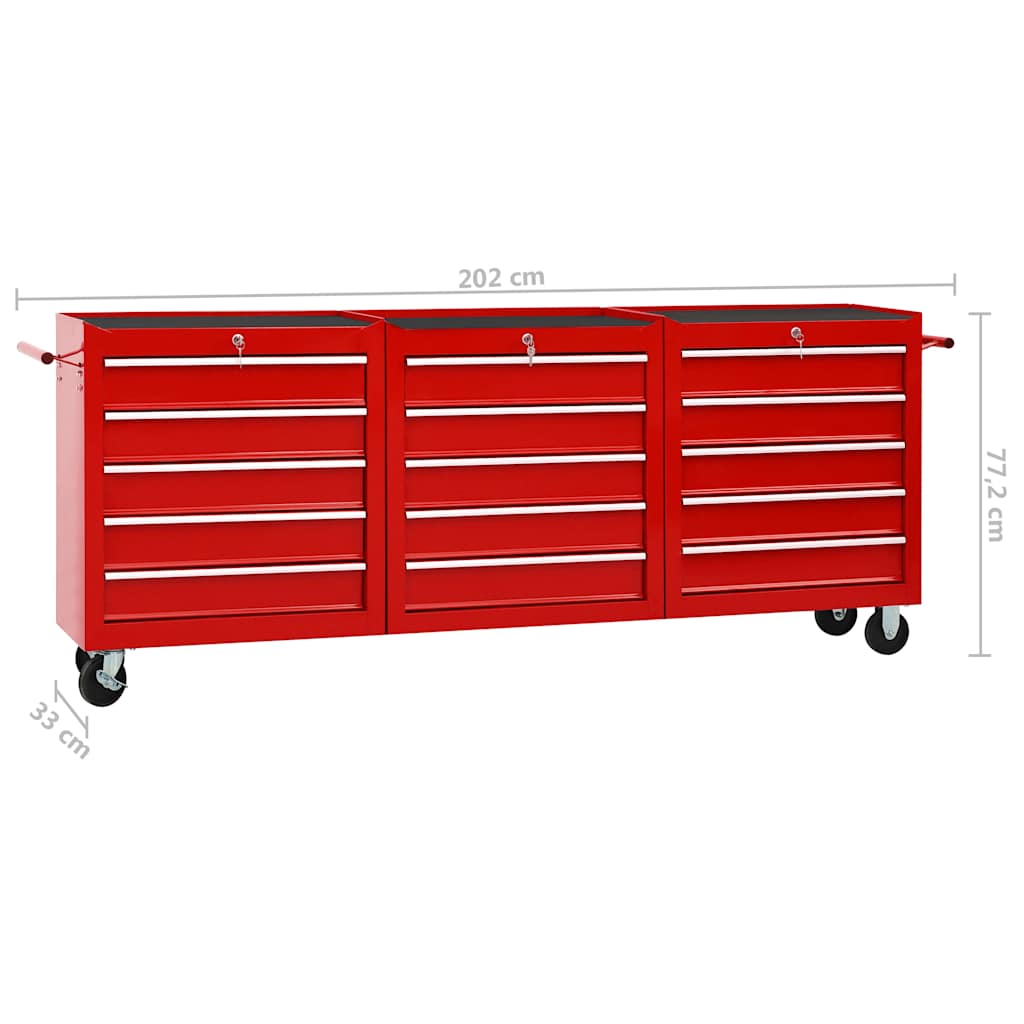 Tool Trolley with 15 Drawers Steel Red