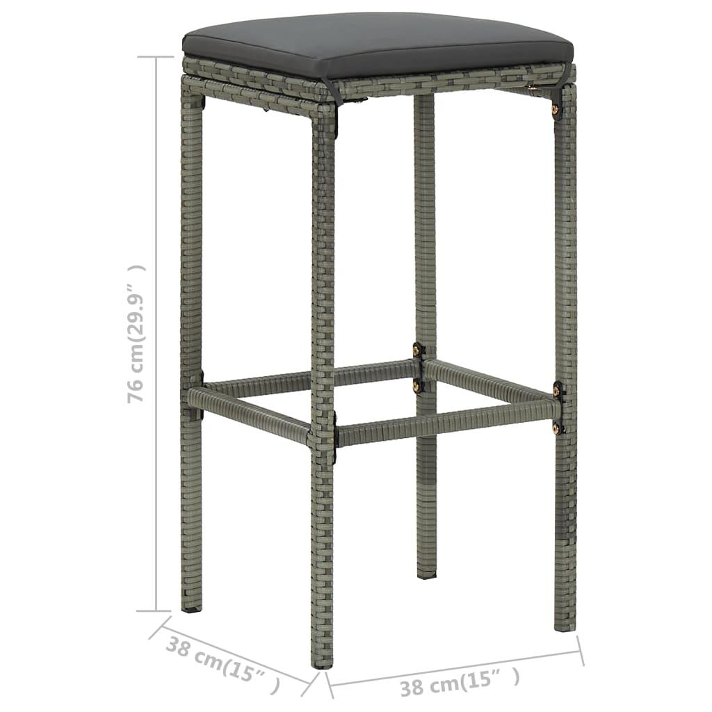 Bar Stools with Cushions 3 pcs Grey Poly Rattan