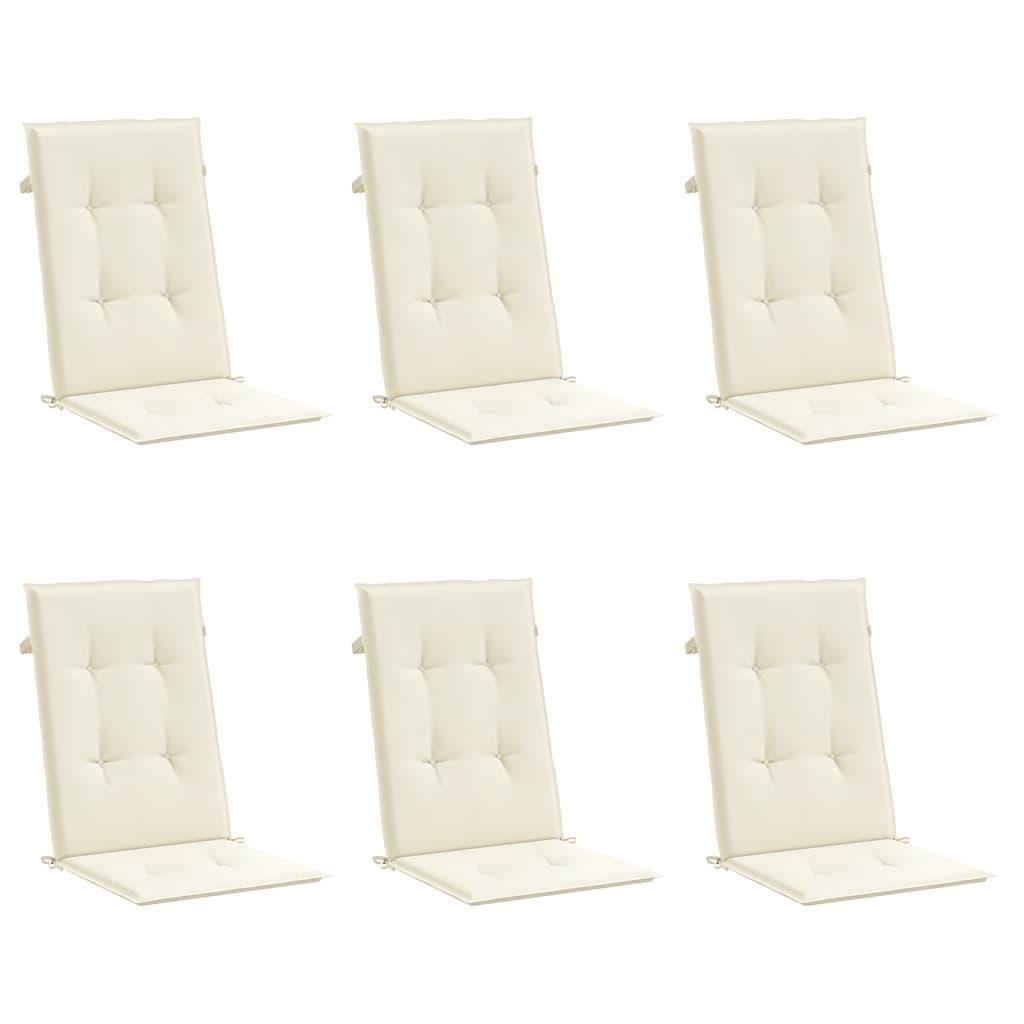Garden Highback Chair Cushions 6 pcs Cream 120x50x3 cm Fabric