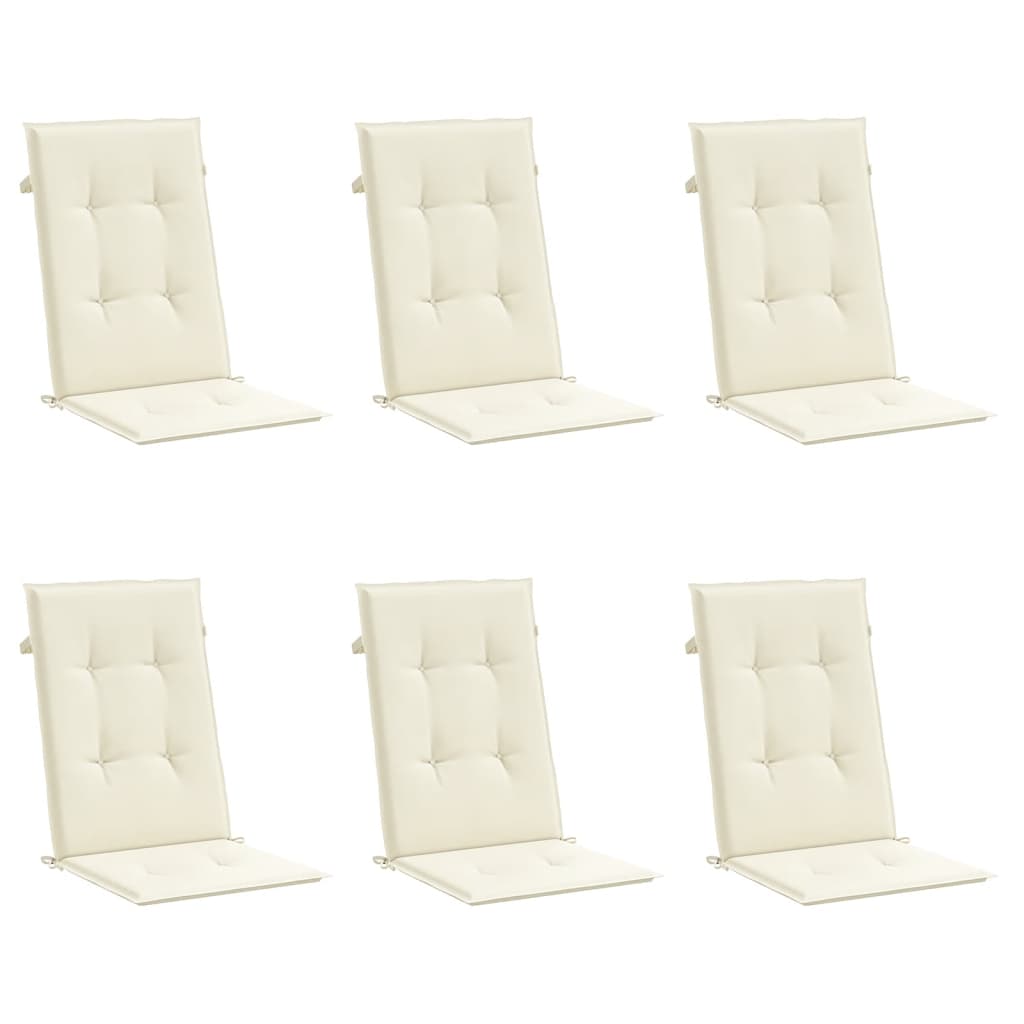 Garden Highback Chair Cushions 6 pcs Cream 120x50x3 cm Fabric