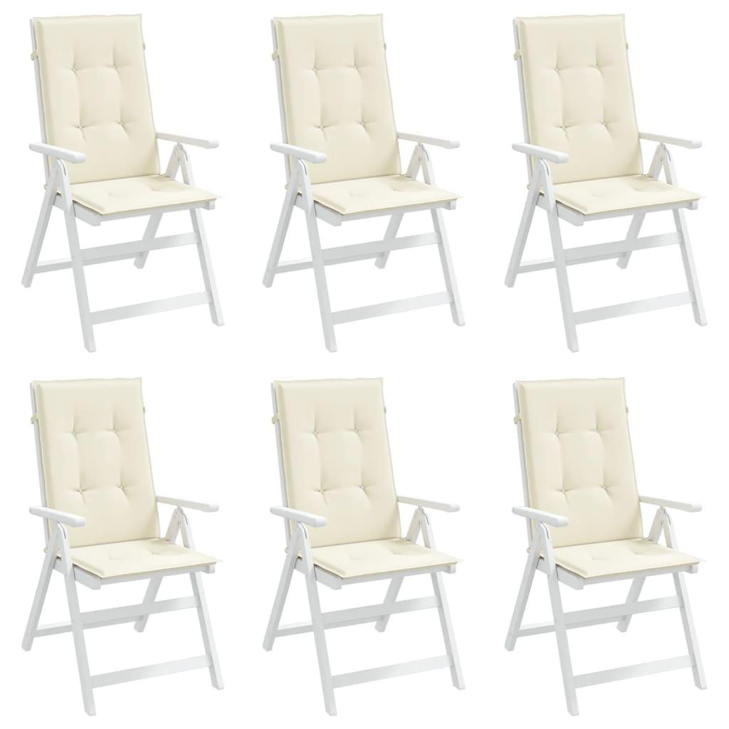 Garden Highback Chair Cushions 6 pcs Cream 120x50x3 cm Fabric