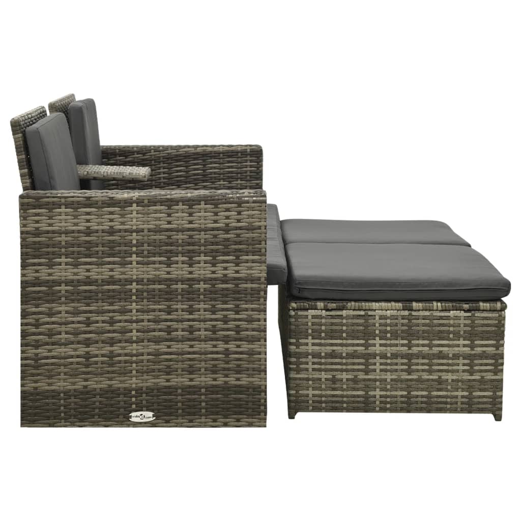 3 Piece Garden Lounge Set with Cushions Poly Rattan Grey