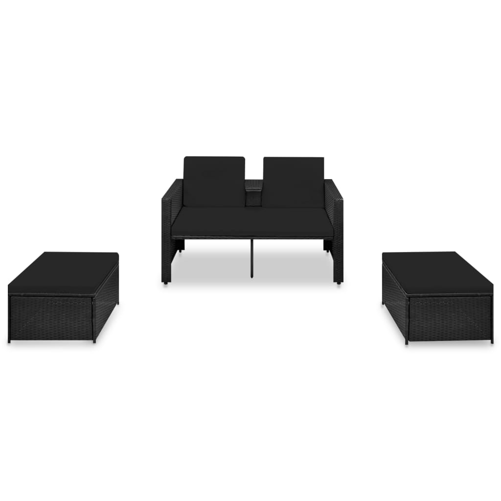 3 Piece Garden Lounge Set with Cushions Poly Rattan Black