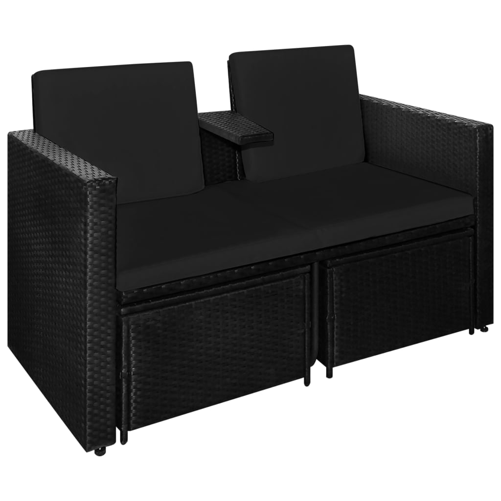 3 Piece Garden Lounge Set with Cushions Poly Rattan Black