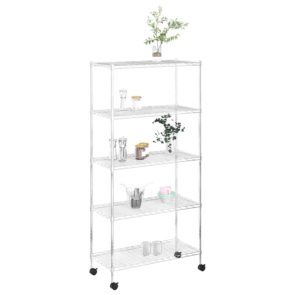 5-Tier Storage Shelf with Wheels 75x35x155 cm Chrome 250 kg