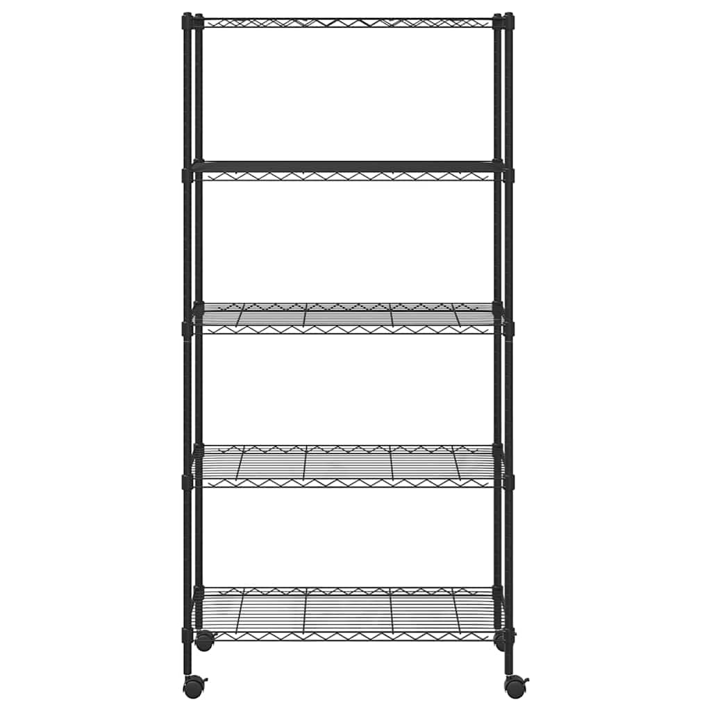 5-Tier Storage Shelf with Wheels 75x35x155 cm Black 250 kg