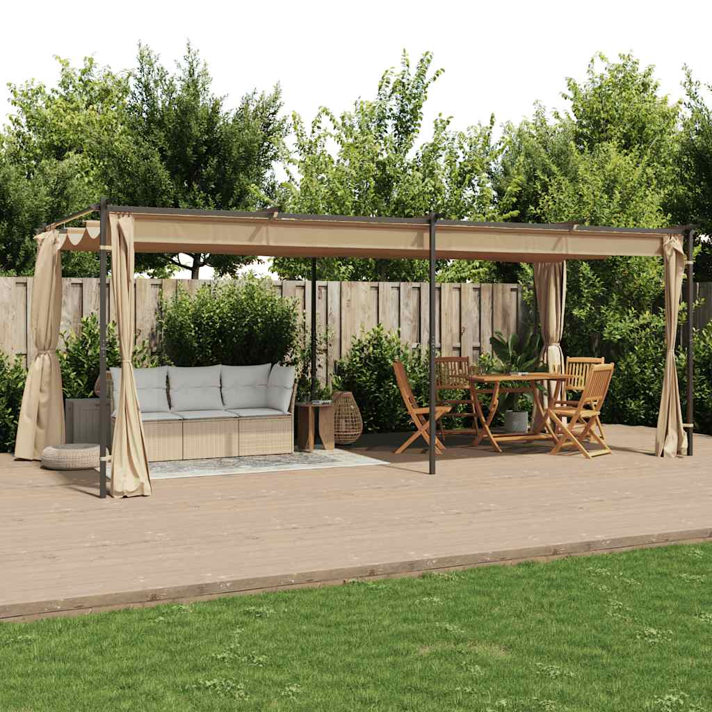 Gazebo with Curtains 6x3 m Taupe Steel