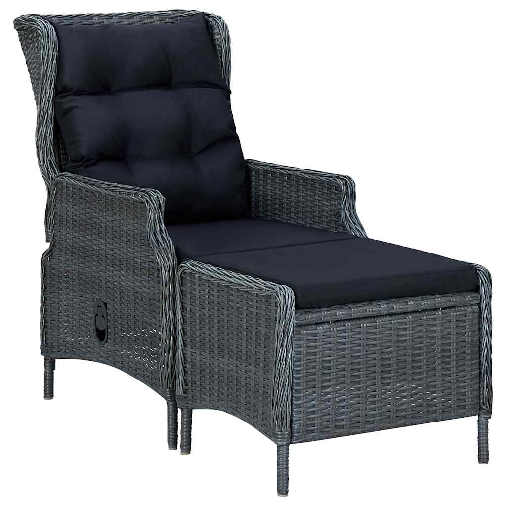 Reclining Garden Chair with Footstool Poly Rattan Dark Grey