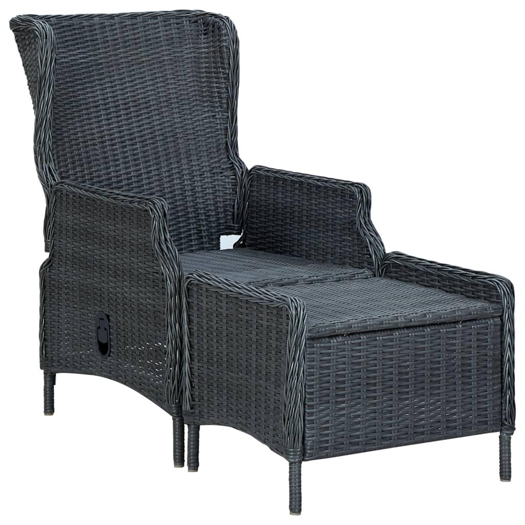 Reclining Garden Chair with Footstool Poly Rattan Dark Grey