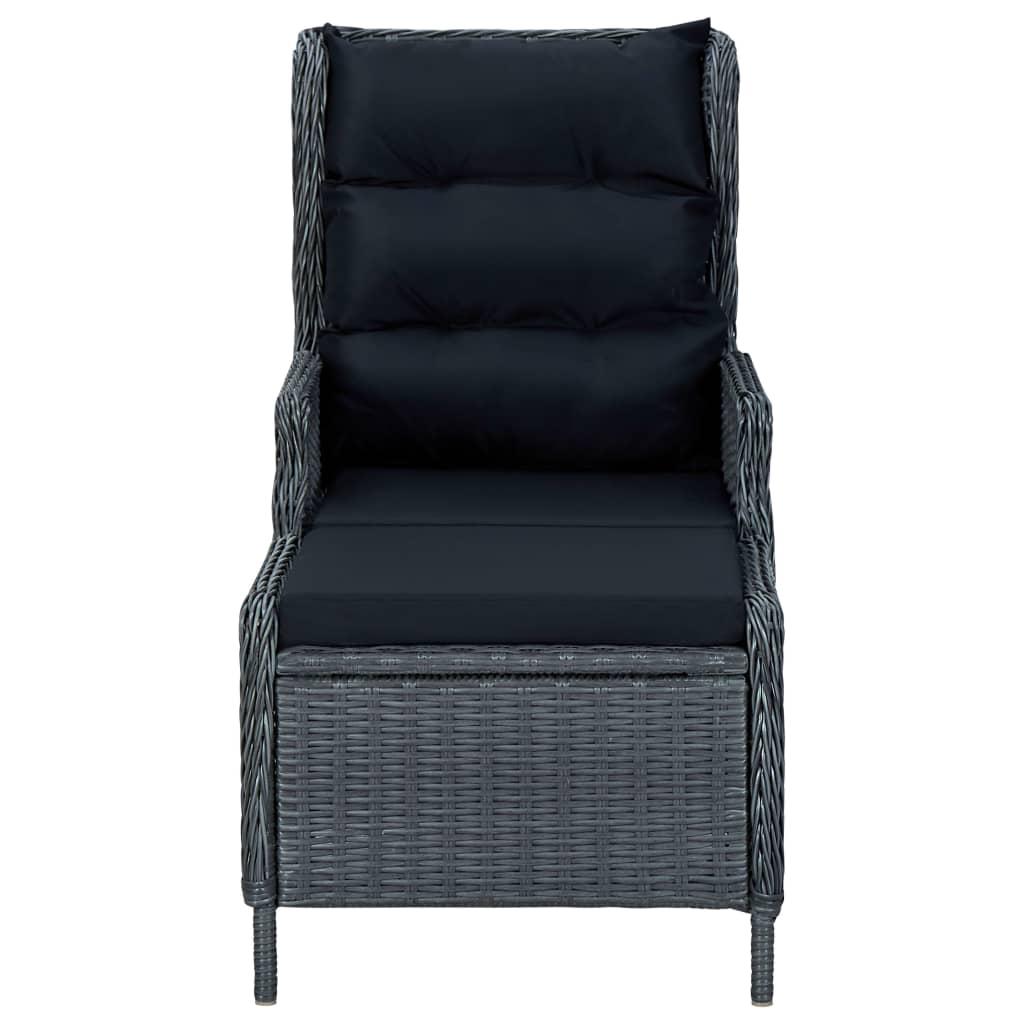 Reclining Garden Chair with Footstool Poly Rattan Dark Grey