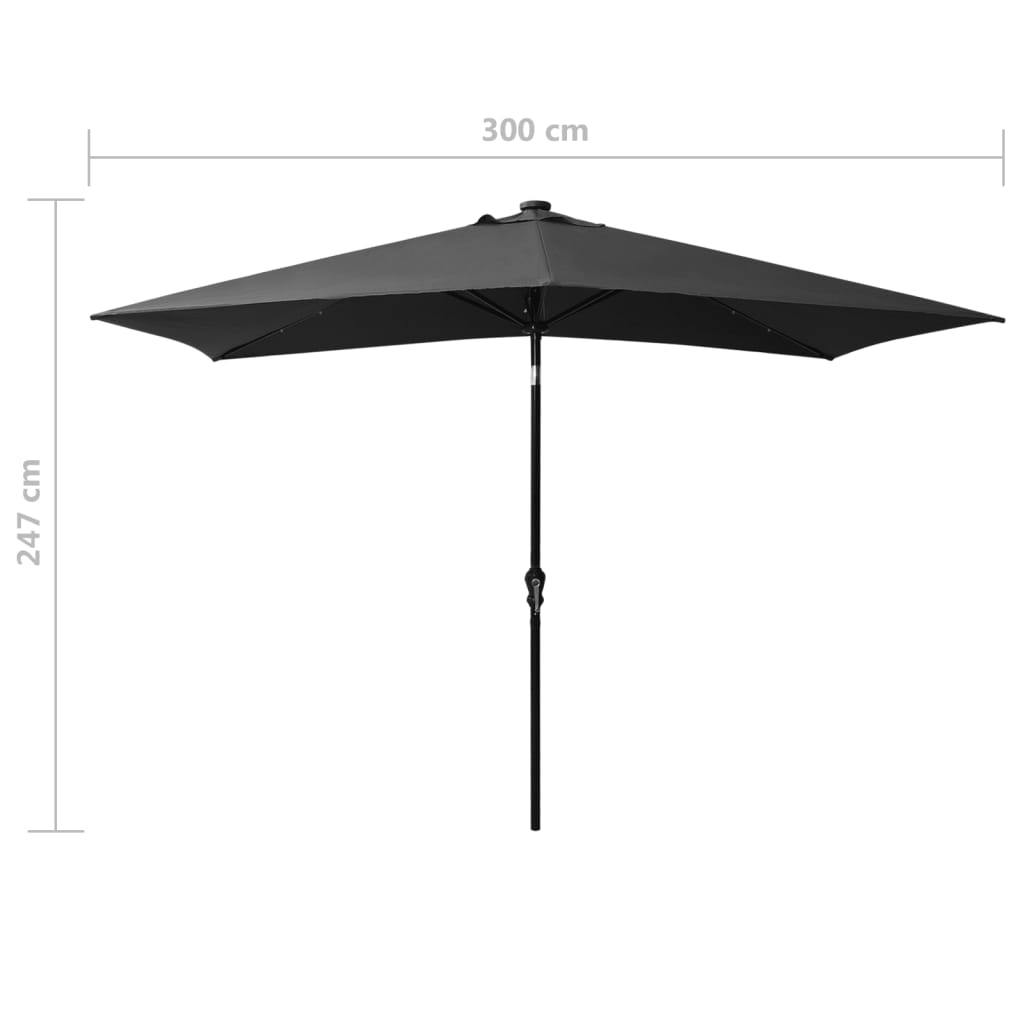 Garden Parasol with LEDs and Steel Pole Anthracite 2x3 m