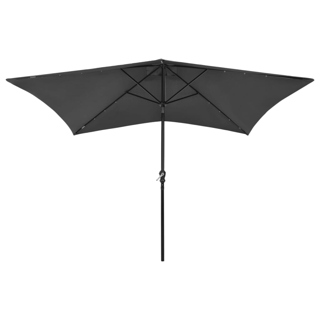 Garden Parasol with LEDs and Steel Pole Anthracite 2x3 m