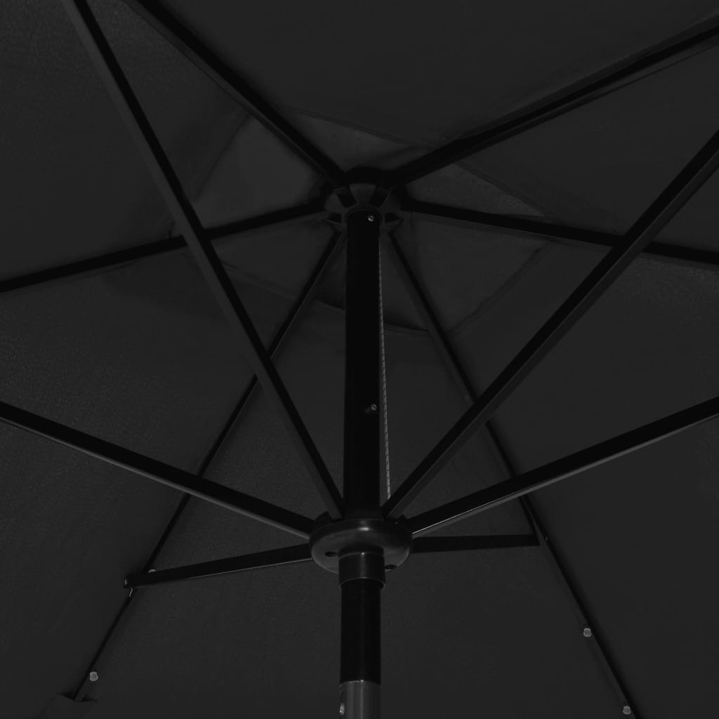 Garden Parasol with LEDs and Steel Pole Black 2x3 m
