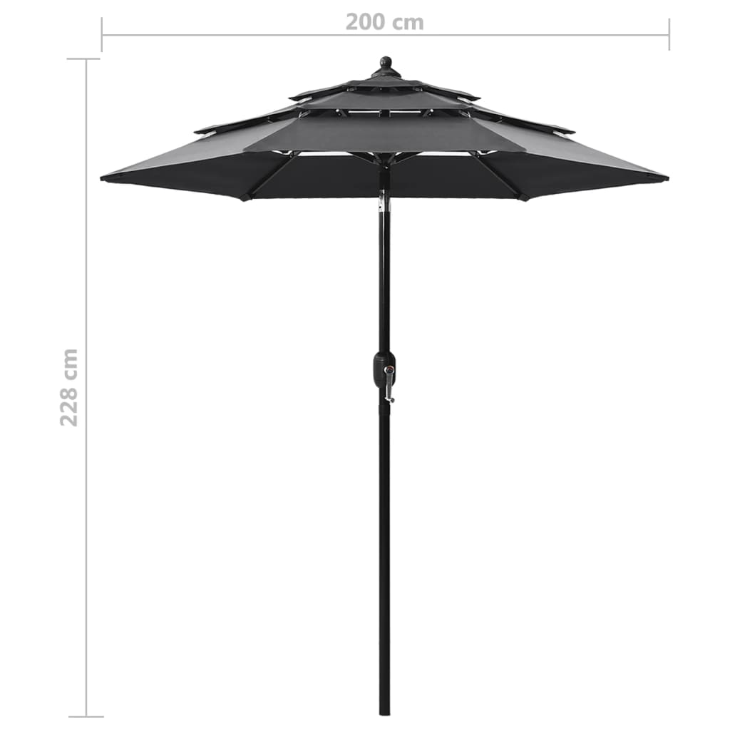 3-Tier Garden Parasol with Aluminium Pole Anthracite 2 m