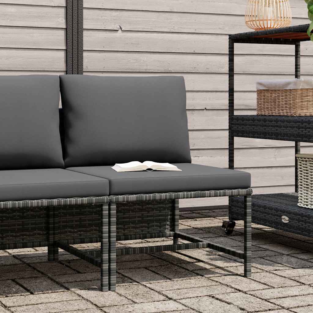 Sectional Middle Sofa with Cushions Grey Poly Rattan