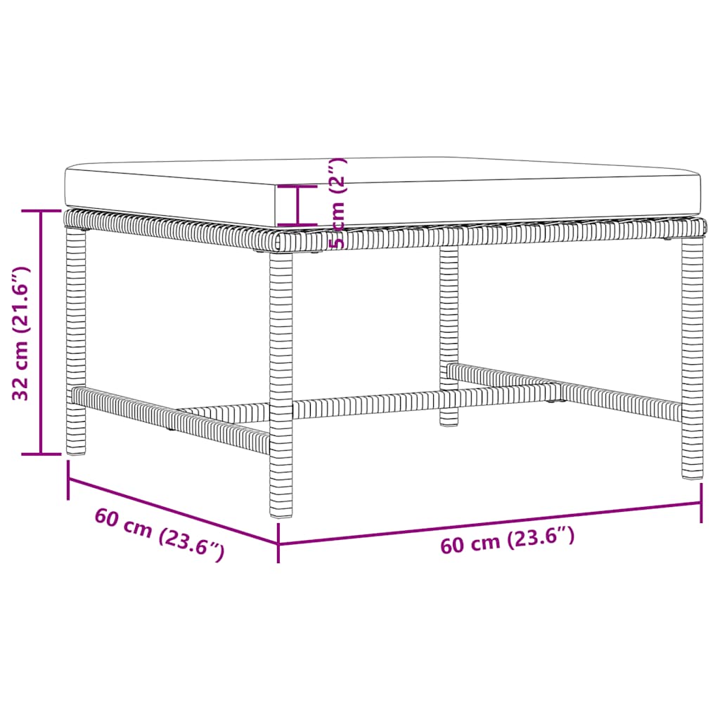 Sectional Footrest with Cushion Grey Poly Rattan