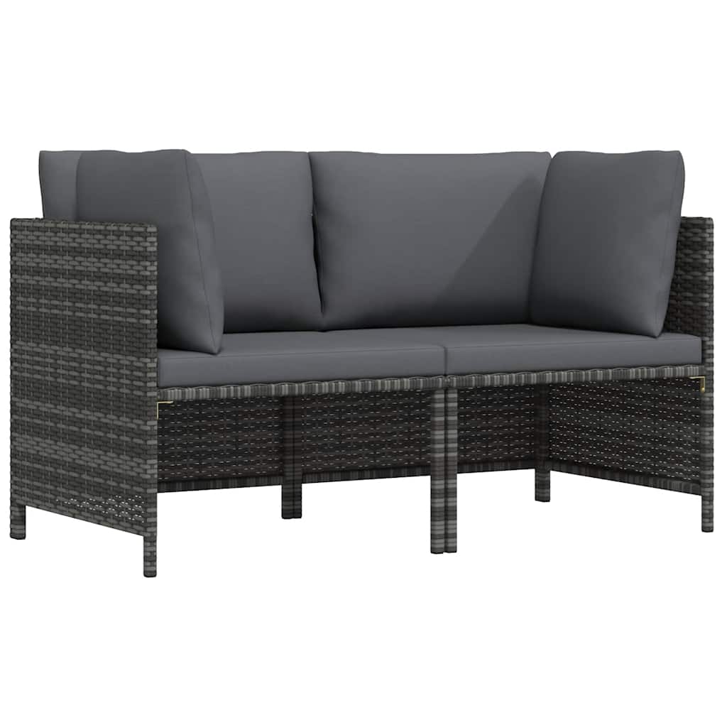 2-Seater Garden Sofa with Cushions Grey Poly Rattan