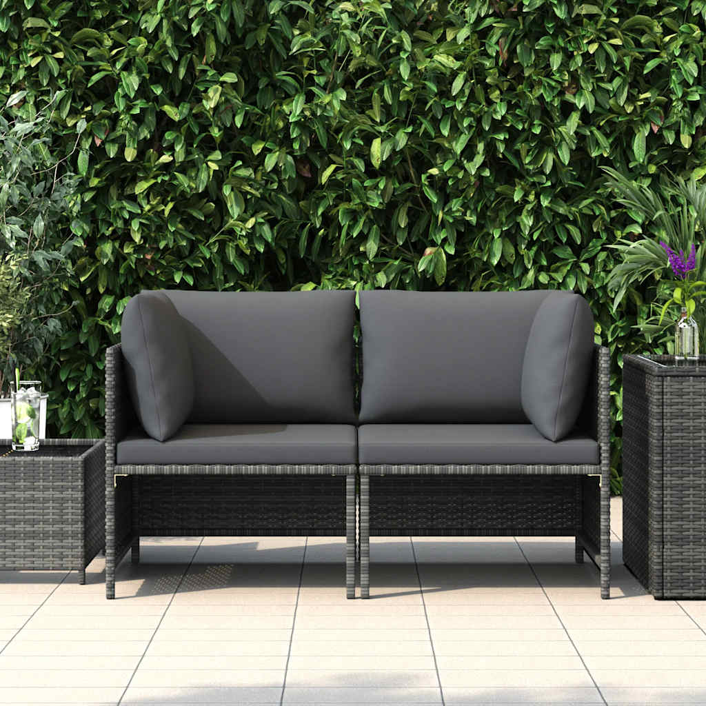 2-Seater Garden Sofa with Cushions Grey Poly Rattan