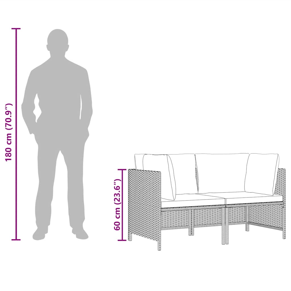 2-Seater Garden Sofa with Cushions Grey Poly Rattan