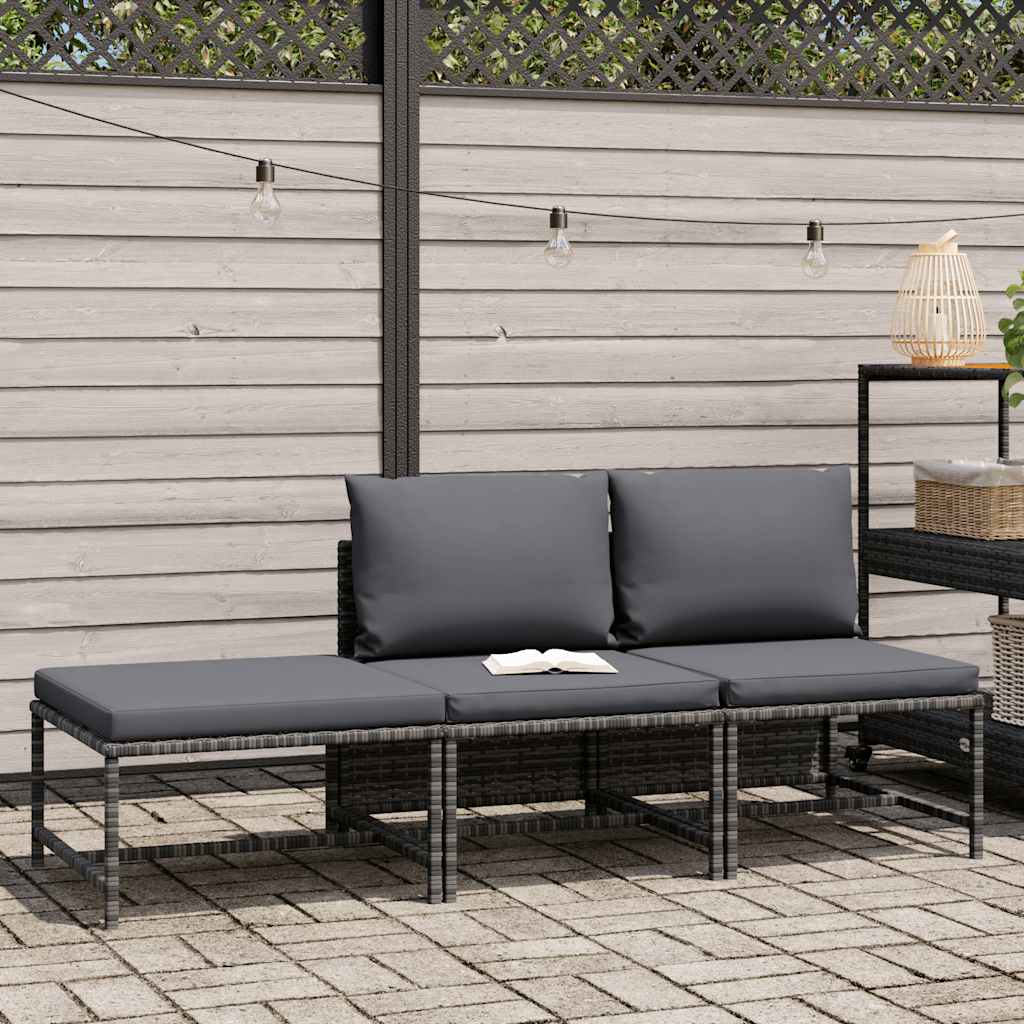 3 Piece Garden Sofa Set with Cushions Grey Poly Rattan