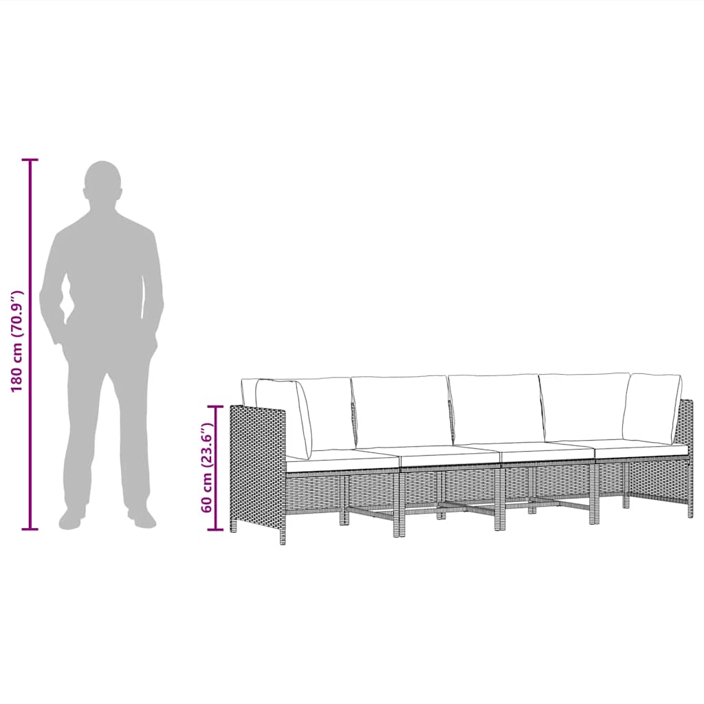 4-Seater Garden Sofa with Cushions Grey Poly Rattan