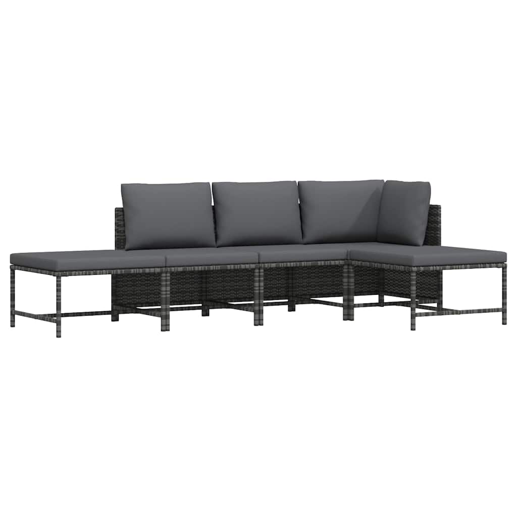 5 Piece Garden Sofa Set with Cushions Grey Poly Rattan