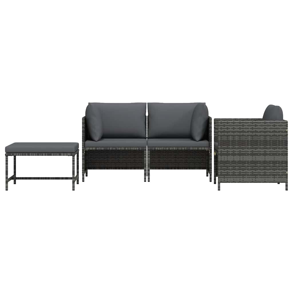 4 Piece Garden Sofa Set with Cushions Poly Rattan Grey