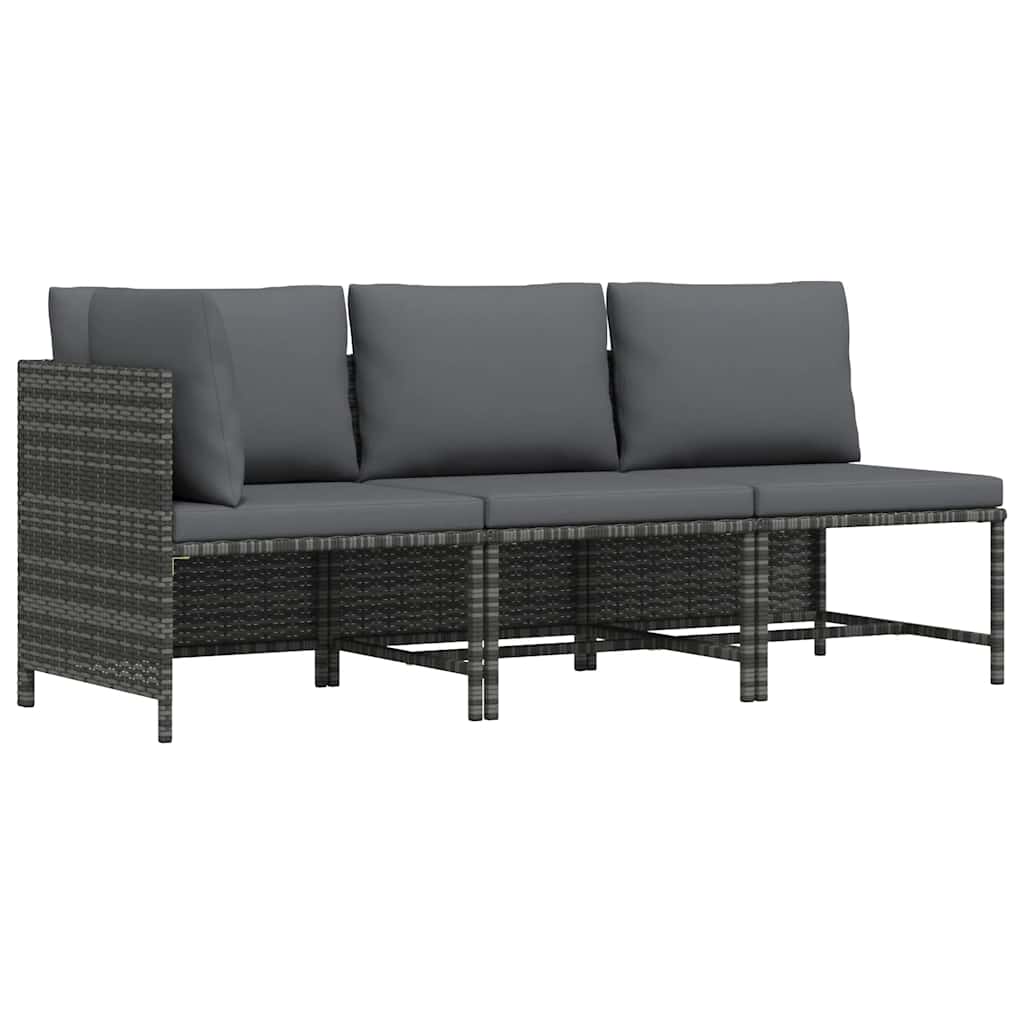 3 Piece Garden Lounge Set with Cushions Poly Rattan Grey