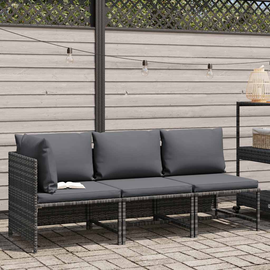 3 Piece Garden Lounge Set with Cushions Poly Rattan Grey