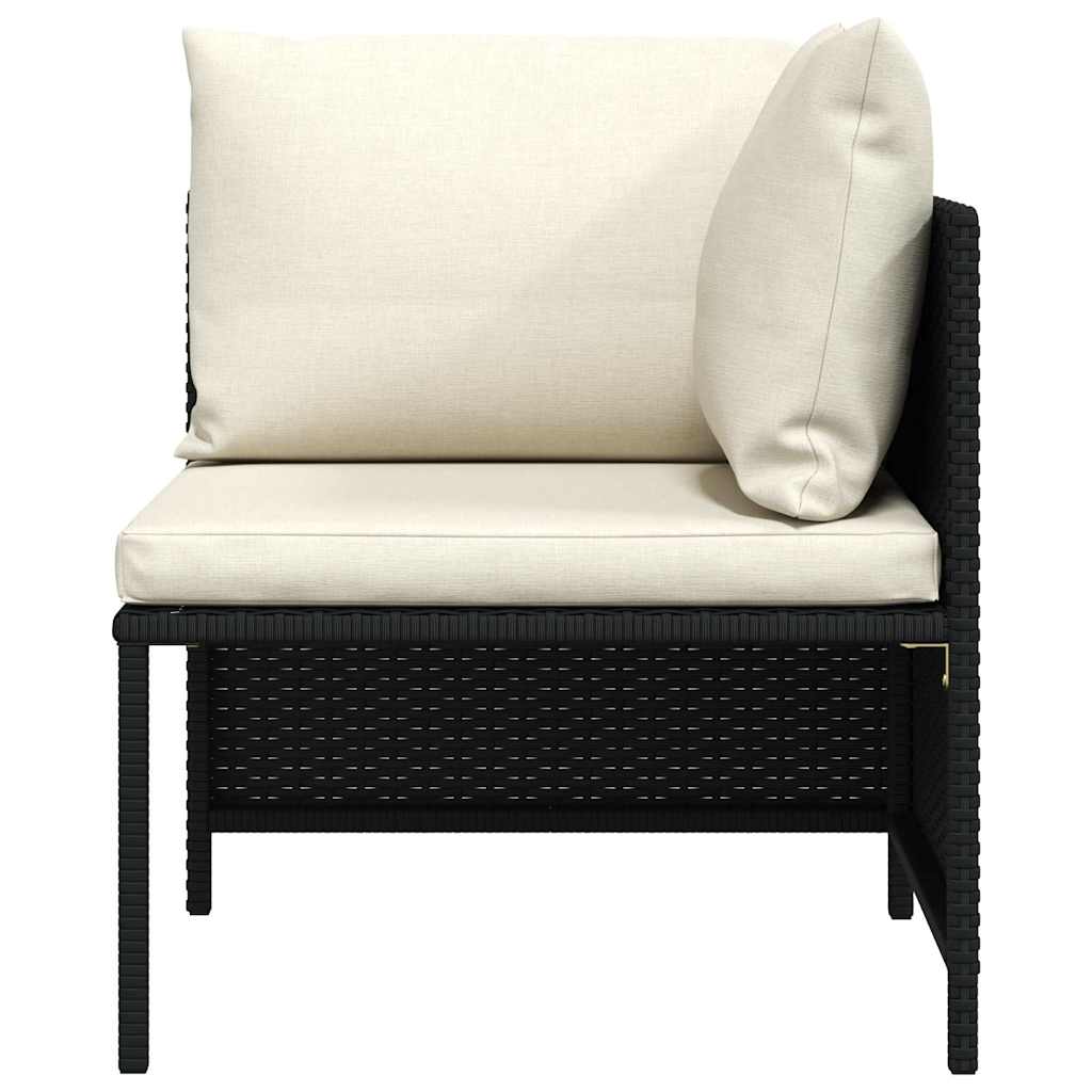 Sectional Corner Sofa with Cushions Black Poly Rattan