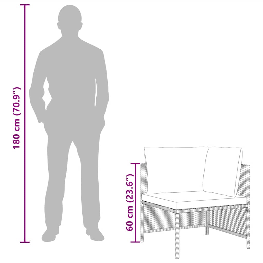 Sectional Corner Sofa with Cushions Black Poly Rattan