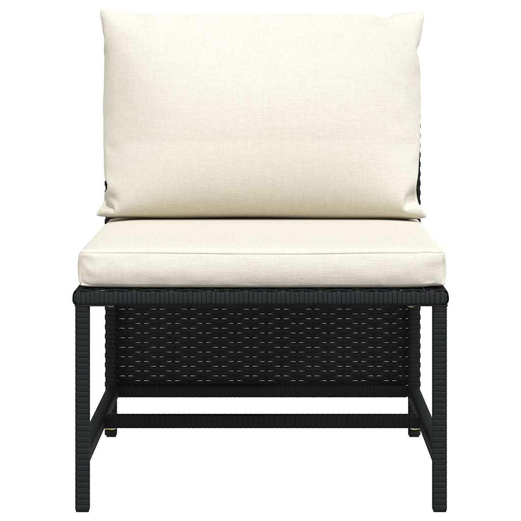 Sectional Middle Sofa with Cushions Black Poly Rattan