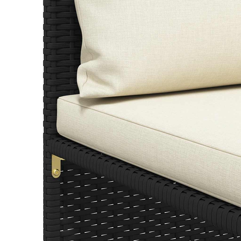 Sectional Middle Sofa with Cushions Black Poly Rattan