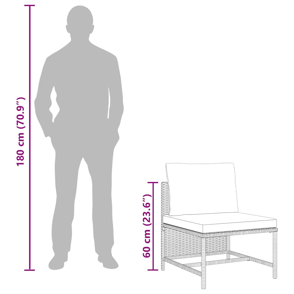 Sectional Middle Sofa with Cushions Black Poly Rattan