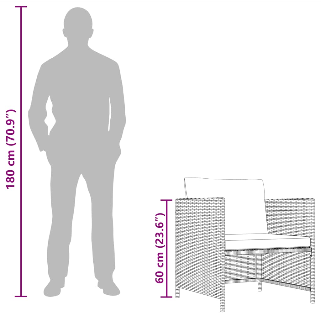 Garden Sofa with Cushions Black Poly Rattan