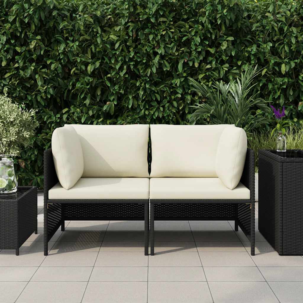 2-Seater Garden Sofa with Cushions Black Poly Rattan
