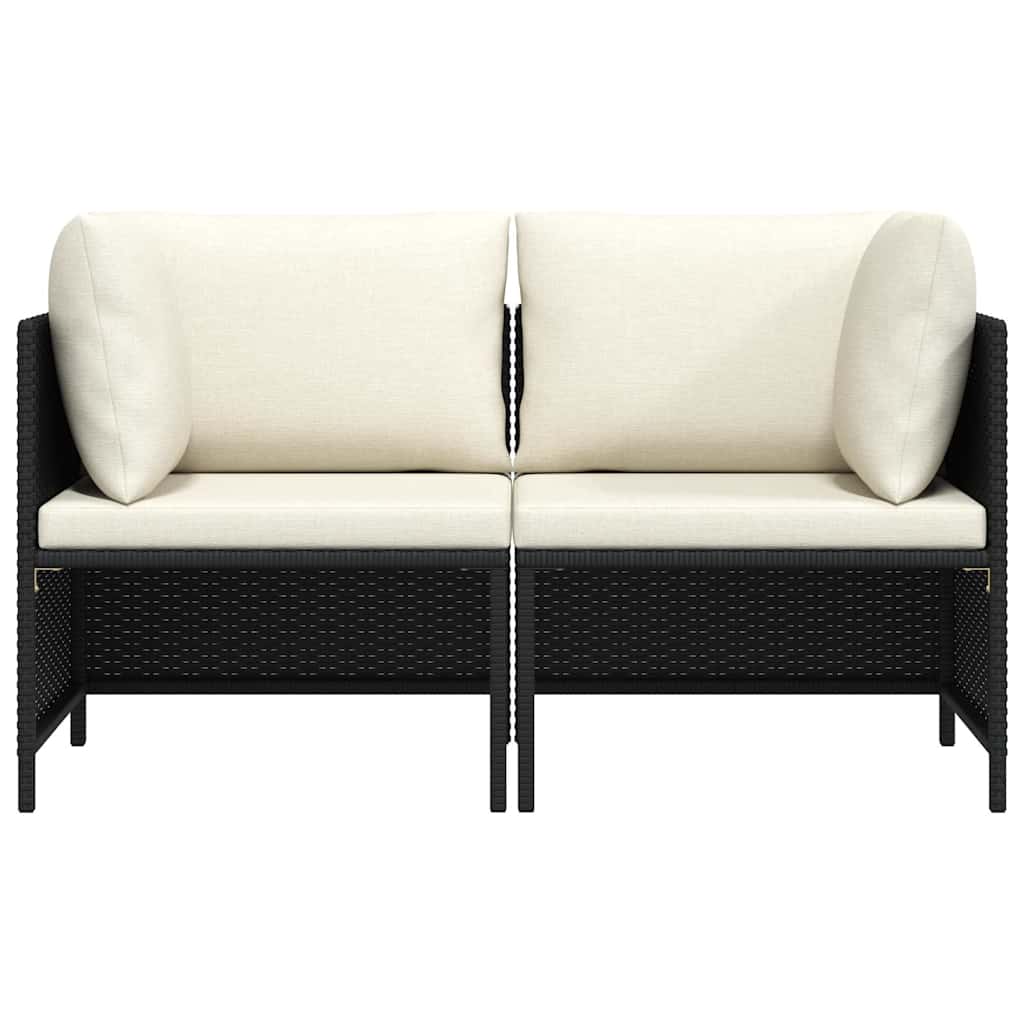 2-Seater Garden Sofa with Cushions Black Poly Rattan
