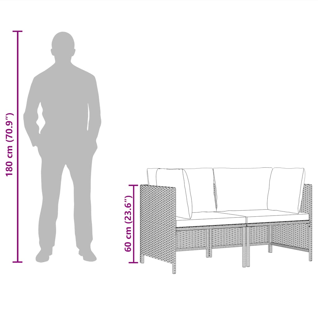 2-Seater Garden Sofa with Cushions Black Poly Rattan