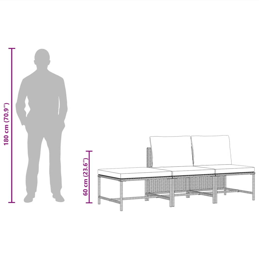 3 Piece Garden Sofa Set with Cushions Black Poly Rattan