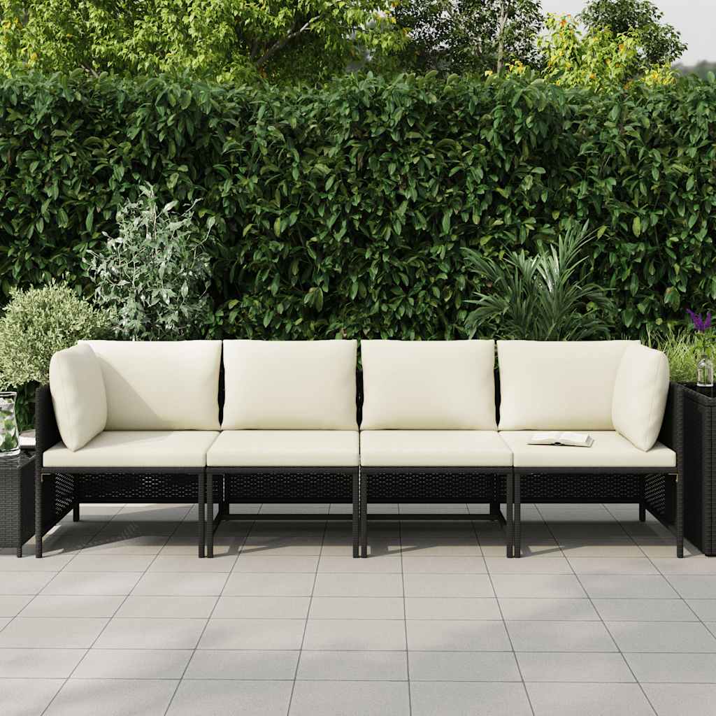4-Seater Garden Sofa with Cushions Black Poly Rattan