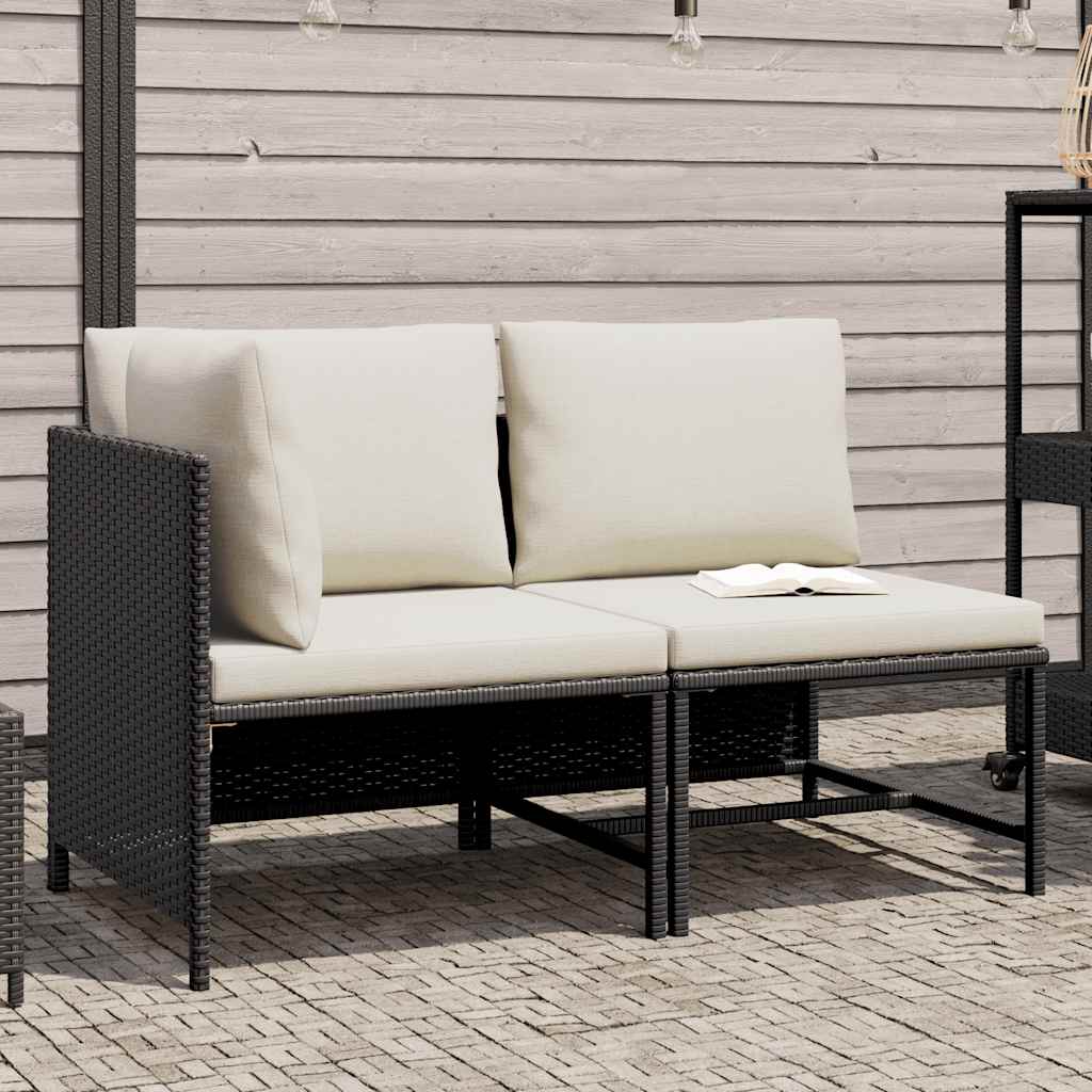 2 Piece Garden Sofa Set with Cushions Black Poly Rattan