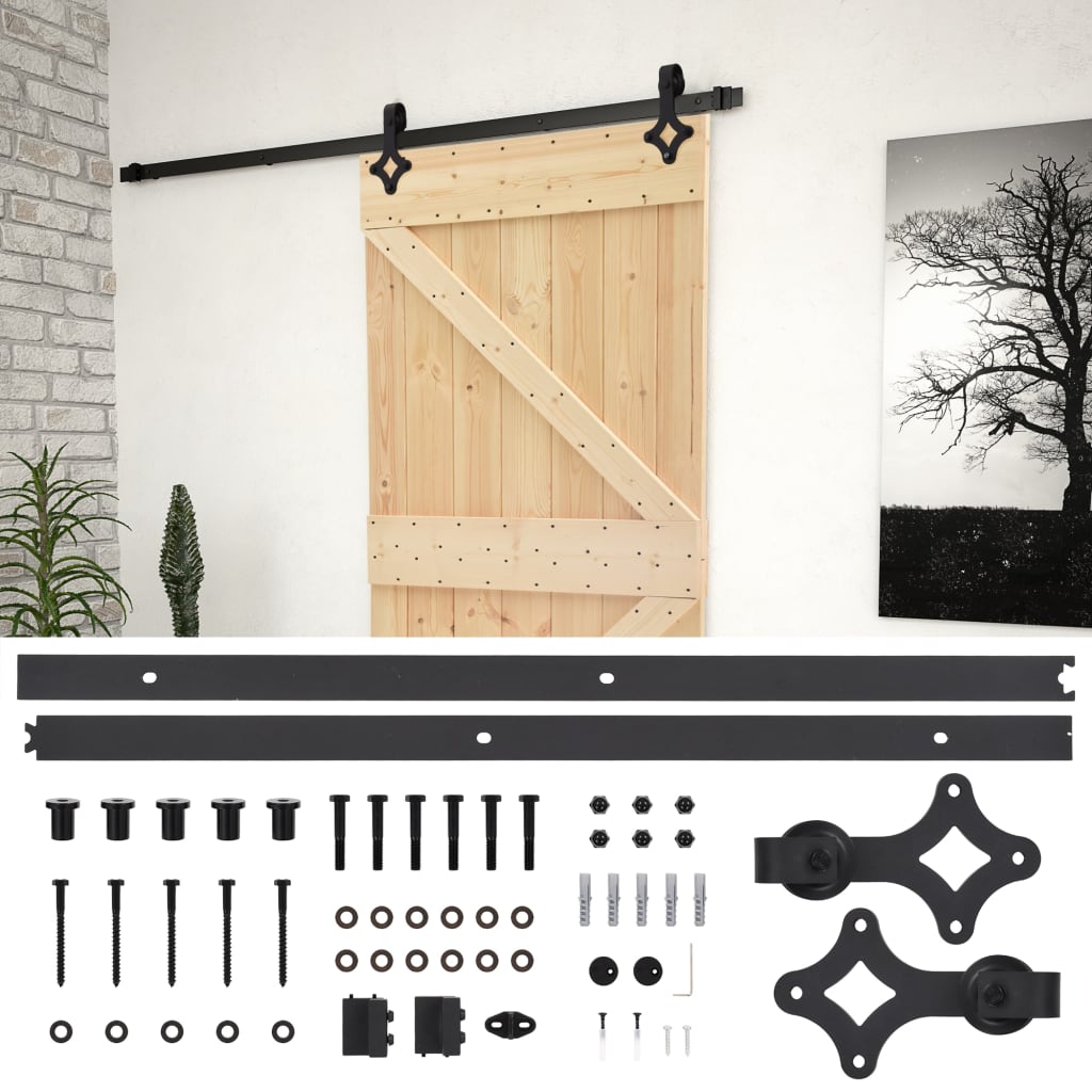 Sliding Door with Hardware Set 80x210 cm Solid Pine Wood