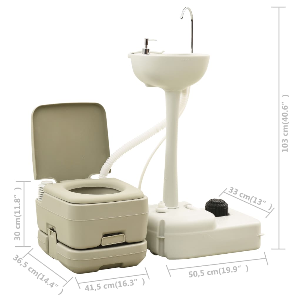 Portable Camping Toilet 10+10L and Handwash Stand 20L Set Grey